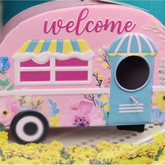 Pink Birdhouse with Welcome Sign